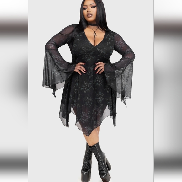 Killstar Black Floral Long Sleeve Dress - Picture 9 of 12